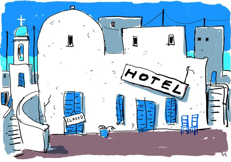 Grækenland. Mange græske iværksættere forsøger med næb og klør at opretholde deres forretninger, men må bukke under på grund af krisen. Især turismen på de små øer er ramt hårdt. 