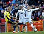 3-1. Simon Makienok (tv) udligner til 1-1, mens det stadig så lyst ud for Brøndby i lokalopgøret mod FC København. 