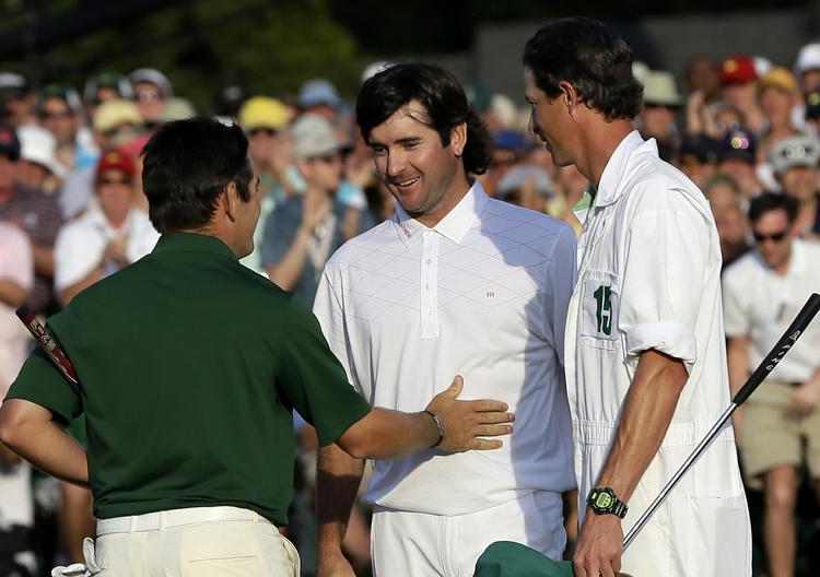 OMSPIL. På både 18. hul og i det første omspilshul puttede Bubba Watson (i midten) for sejren, men det lykkedes først i tredje omgang. 
