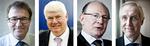 Danske erhvervsledere hylder Mærsk Mc-Kinney Møller. Fra venstre er det Eivind Kolding, Danske Bank, Jørgen Mads Clausen, Danfos, Niels Due Jensen, Grundfos og Peter Straarup, tidligere Danske Bank. 