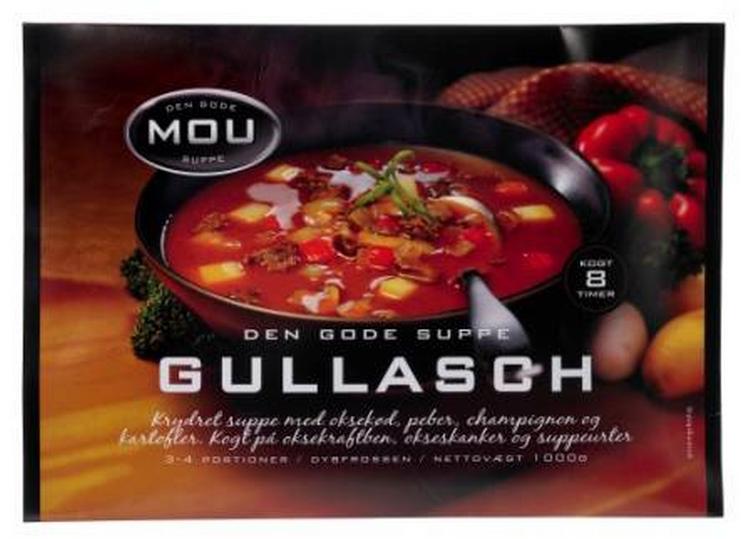 SALTET. Mous Gullaschsuppe indeholder 1,5 gram salt per 100 gram - det samme som en pose Kims Sour Creme &amp; Onion chips. (PR-foto) 