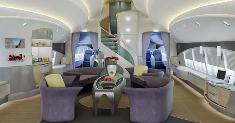 VELKOMMEN. Sådan ser 'loungen' ud på på Boeings 747-8 privatfly. 