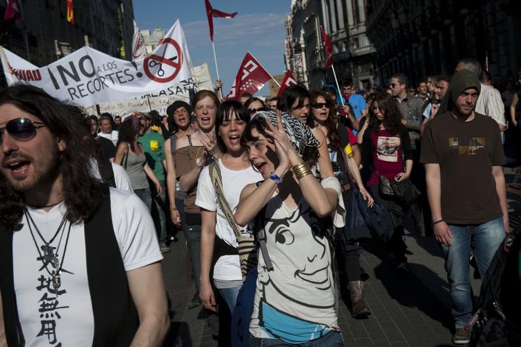 PROTEST. Spanierne har flere gange offentligt givet udtryk for deres utilfredshed med den høje arbejdsløshed i landet. 