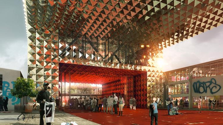 Oplevelsescenter. Lobbyen i Danmarks Rockmuseum kommer til se cirka sådan ud. Museet bliver 3.000 kvadratmeter stort, hvor knap de 2.000 bliver udstillingsbrug, mens lobbyen er tænkt til at have en mere social funktion, hvor folk selv kan være med til at bestemme, hvad der skal ske, og hvor åbningstiderne vil være nogle helt andre end selve museets. 