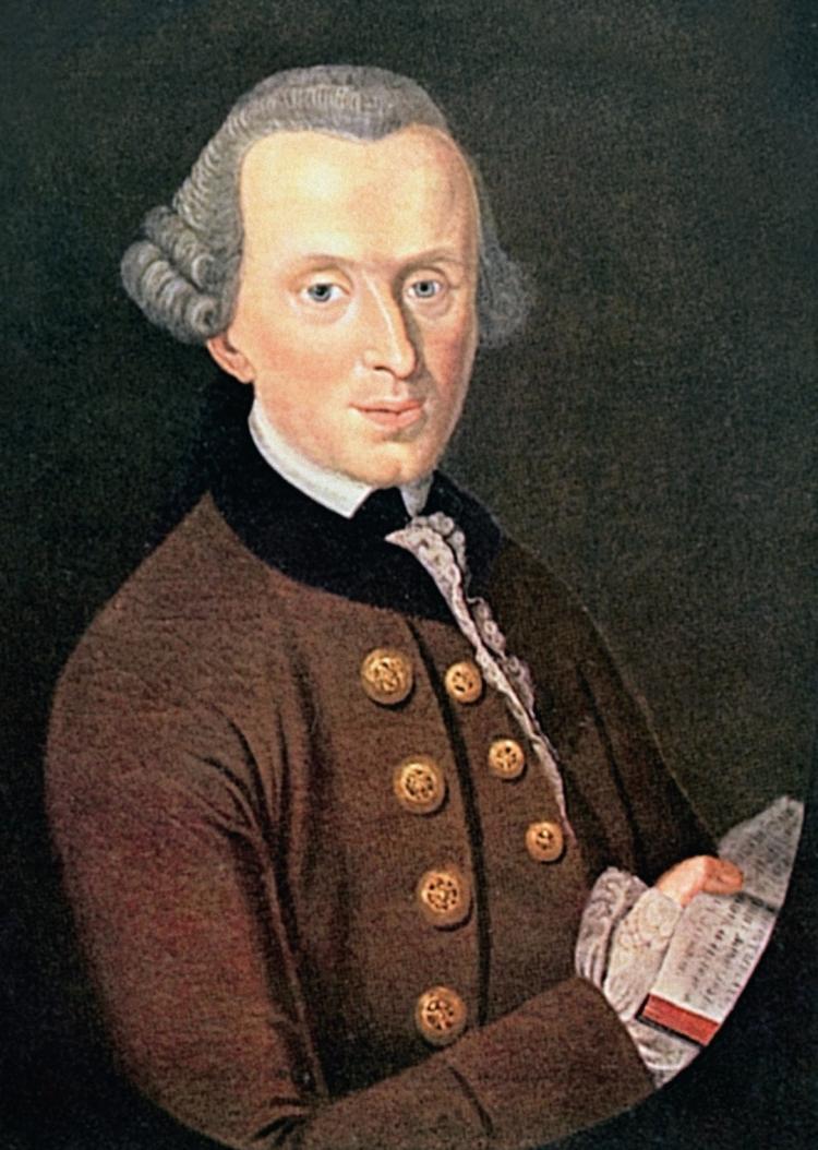 Pædagogisk. Immanuel Kant, 44 år gammel. Maleri af Johann Gottlieb Becker fra 1768. Forlaget oplyser, at maleriet hang i boghandler Kanters læseværelse, hvor  Königsbergs intelligentsia samledes. Illustration: Klim (udsnit) 