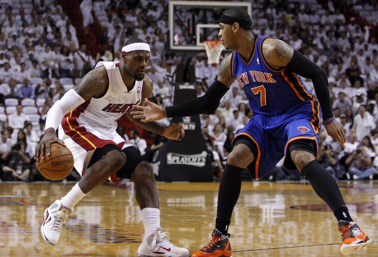 ol. LeBron James (tv) fra Miami Heat er en af de spillere, der har været del af 'Dream Team' ved seneste OL. Her ses han under playoff-kamp i forgårs. 
