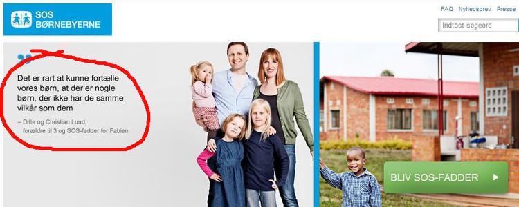 Misforståelse. Familien Lund synes IKKE det er rart, at andre børn har det skidt. Det giver annoncen ellers indtryk af. (skærmdump) 