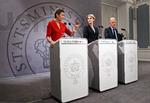 FREMTID. Økonomi- og indenrigsminister Margrethe Vestager (tv), statsminister Helle Thorning-Schmidt (midten) og udenrigsminister Villy Søvndal fremlagde i dag regeringens plan for Danmarks økonomi frem mod 2020. 