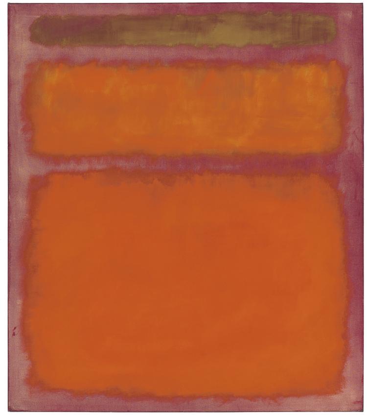 Farvefelter. Den afdøde amerikanske kunstner Mark Rothko var aftenens stjerne ved en auktion i New York i aftes. Her ses et udsnit af 'Orange, Red, Yellow' fra 1961, der blev solgt for knap en halv mia. kr. Rothko var en af de centrale skikkelser inden 'color field painting', farvefeltsmaleriet, en udløber af ekspressionismen, og døde 66 år gammel i 1970. Se Rothkos maleri i større udgave nederst. 