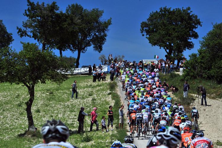 Opgradering. Feltet  på vej over en bakke i  gårsdagens sjette etape af Giro d'Italia. I dag byder på en mere udfordrende bjergetape. 