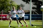 Konkurrenter. Lindegaard (t.v.) og Andersen til træningen i Helsingør i søndags. 