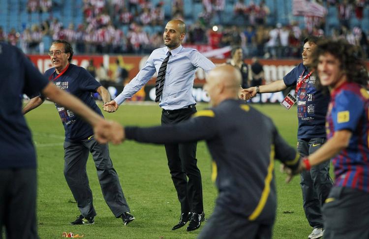 UDBRÆNDT. Josep Guardiola (midten) skal det næste år ikke have noget med europæisk topfodbold at gøre. 