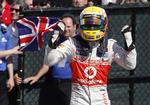 canadisk. Lewis Hamilton jubler over dagens sejr og den samlede føring i VM-stillingen. 