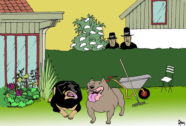 BESØG. Fremover kan SKAT få lov til at gå ind i din baghave. Tegning: ANNE-MARIE STEEN PETERSEN 