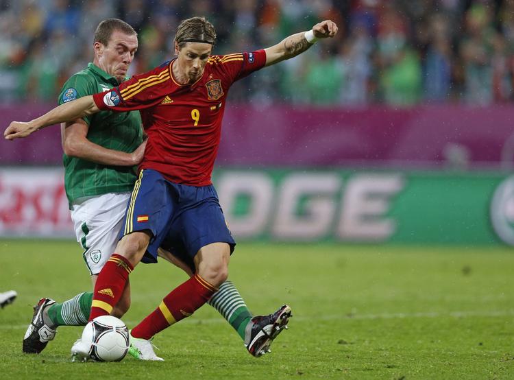 Dobbelt. Torres (t.h.) scorede to gange mod Irland. 