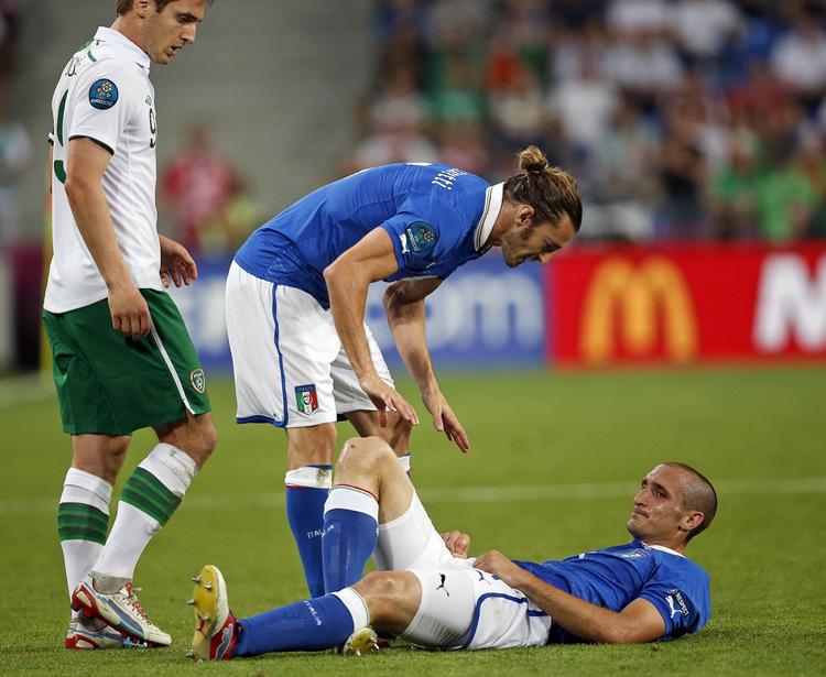 SKADET. Giorgio Chiellini er i kamp mod tiden for at blive klar til kvartfinalerne ved EM. 