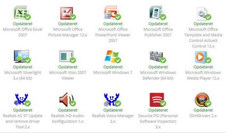 opdatering. Programmets officielle navn er Secunia Personal Software Inspector 3.0, og det holder hele tiden øje med, om der er kommet nye versioner af de programmer, der er installeret på computeren. Man kan selv vælge, om vil have programmet til at opdatere automatisk, eller om man selv vil gøre det manuelt. 