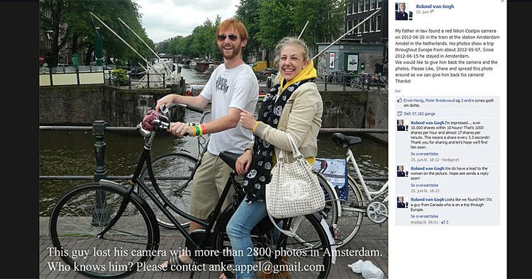 SMIL. Den rødhårede turist fik sit kamera med alle rejseminderne tilbage, da en ung hollænder igangsætte en viral eftersøgning på Facebook. 