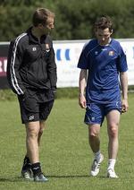 MESTRE. Morten Nordstrand (th) er en af de nye spillere, som skal hjælpe Kasper Hjulmand og resten af FCN-mandskabet med at genvinde danmarksmesterskabet. 