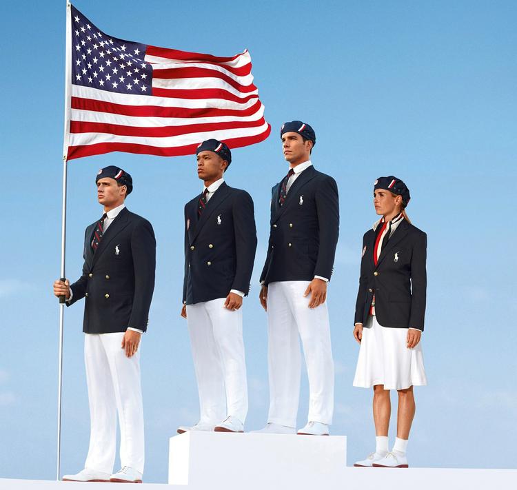 Amerikanernes uniformer er designet af Ralph Lauren og produceret i Kina. 