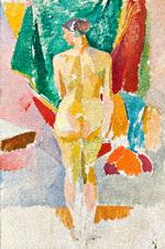 Rygvendt. Karl Isakson eksperimenterede med en ny måde at se flader og farver på, da han i årene 1918-1920 malede denne stående model. 