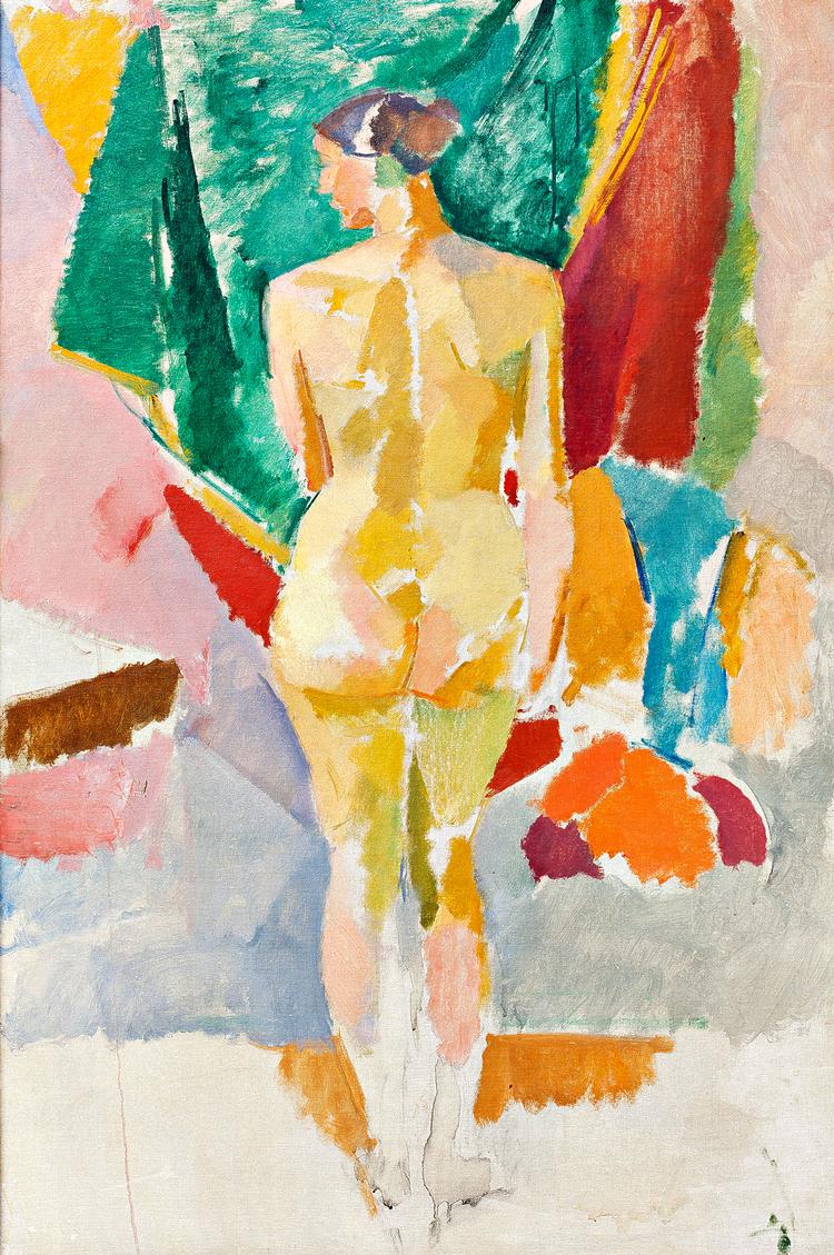 Rygvendt. Karl Isakson eksperimenterede med en ny måde at se flader og farver på, da han i årene 1918-1920 malede denne stående model. 