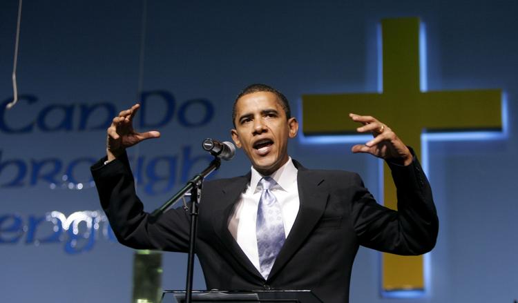 Kirkelig. Barack Obama holder tale i kirken St. Mark Cathedral i 2007, da han endnu var senator. En stor del af Obamas valgsejr i 2008 tillægges, at mange afroamerikanske præster anbefalede deres menigheder at stemme på ham. 
