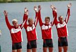 Tilfredshed. Umiddelbart efter finalen var de fire uenige om hvorvidt bronze var ok. De ser nu meget tilfredse ud - alle sammen. Eskild Ebbesen (t.h.) stopper nu karrieren. 