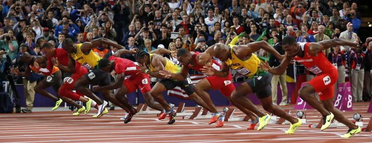 sabotageforsøg. Det var umiddelbart inden starten, at flasken ramte bag ved den jamaicanske løber, Yohan Blake. 