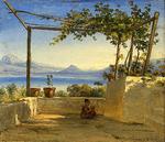 Solskin. I 1850 malede Brendstrup dette lille billede fra en italiensk loggia. I dag er det i privateje. 