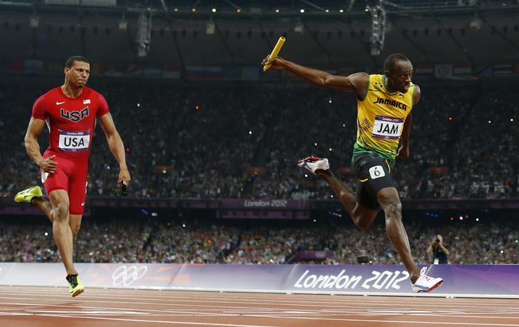 KRAFTFULD. Usain Bolt satte tingene på plads, da han løb sidste tur for Jamaica på 4x100 meteren. 