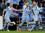 Mål. Jubel efter Randers FC scorer mod i kampen mod Esbjerg. 