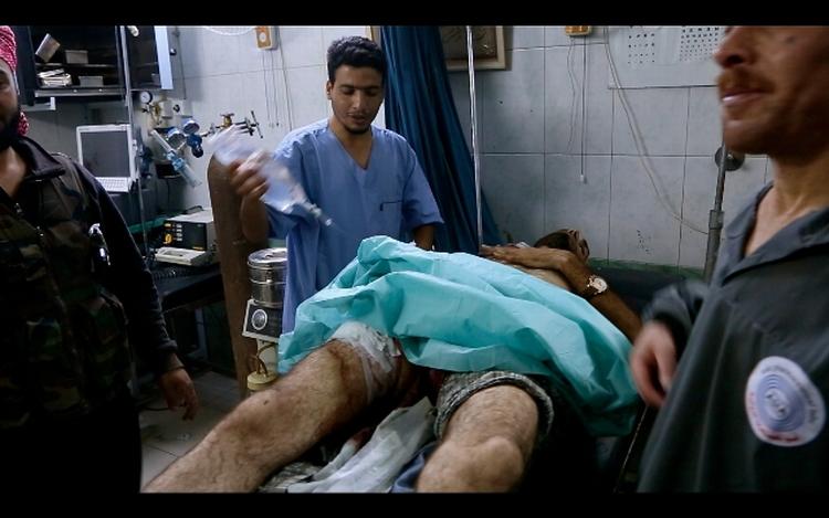 The Dar al Shifaa hospital in Aleppo, which has been hit twice by Syrian Air Force aircraft. Patients are only being treated on the lower two floors of the seven-storey building. 