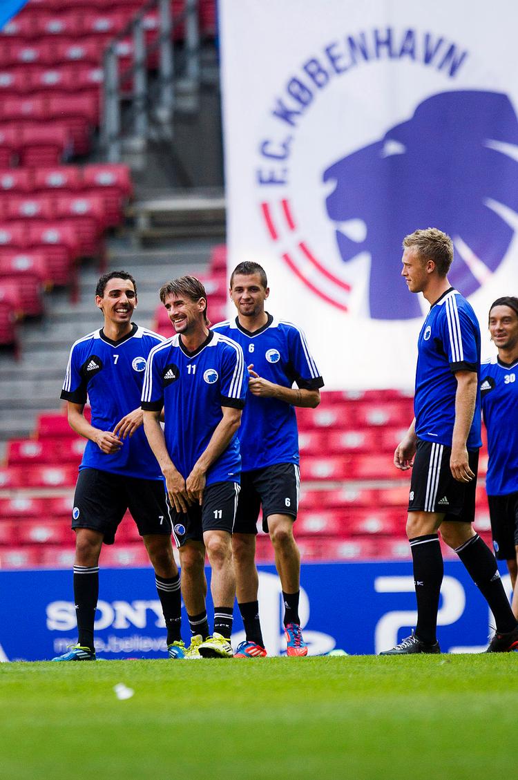kampklar. Der er højt humør  i FCK-lejren inden den første kamp mod franske Lille i aften. 
