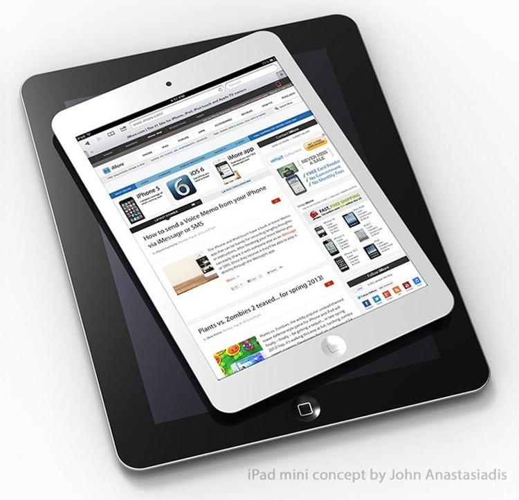 FORSINKET. Sådan forestiller designeren John Anastasiadis sig, at iPad Mini kommer til at tage sig ud i forhold til iPad. Apple har valgt alligevel ikke at annoncere den sammen med iPhone 5. 