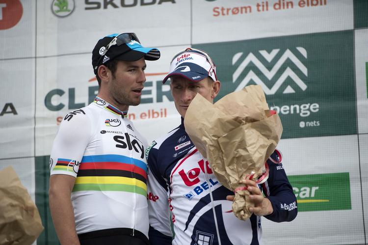 STJERNESTØV. Mark Cavendish (tv) og André Greipel var bare to af de stjerner, der i år deltog i Post Danmark Rundt. 