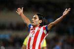 Hattrick. Atlético Madrids Radamel Falcao jubler efter at have scoret sit tredje mål mod Chelsea. 