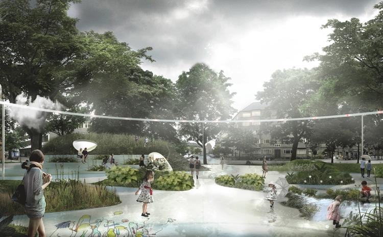 Vandland. I stedet for at anlægget større kloakker for at klare store regnskyl, arbejdes der på at skabe grønne bytum med overfladeafledning. Et stort pilotprojekt er på vej på Østerbro. 