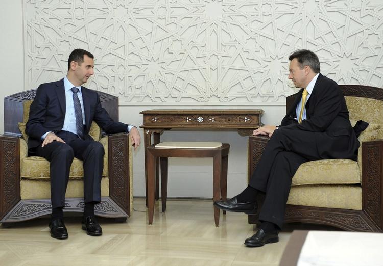 MØDE. Røde Kors' leder Peter Maurer er optimistisk efter sit møde medSyriens præsident Bashar al-Assad. 