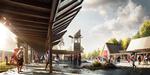 'Square' bliver et naturligt mødested på øen, hvor boder og udendørsmøbler vil give en landsbyagtigt atmosfære.  Illustration af Mir AS, Architecture by Fantastic Norway AS. 