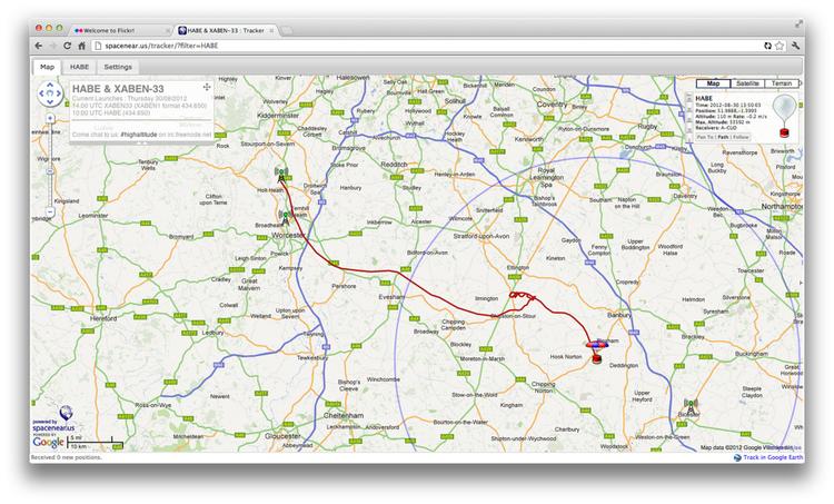 Her på kortet kan man se, hvordan luftballonen landede. 