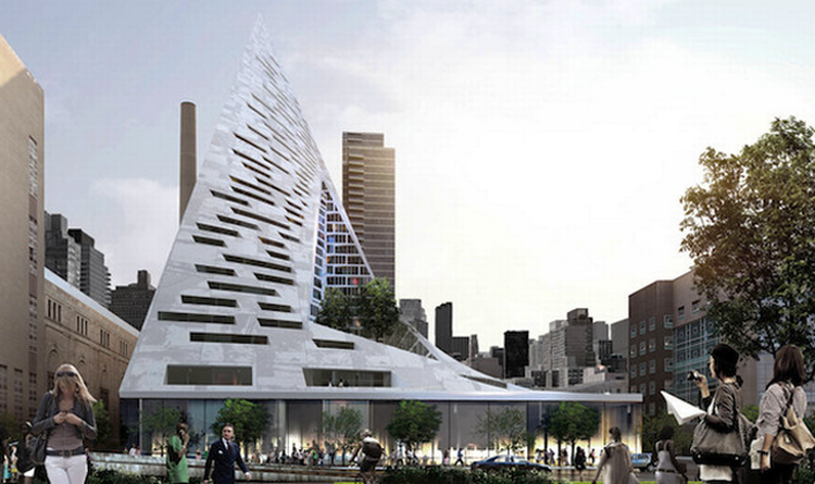 Modvind. Det kombinerede erhvervs- og boligkompleks i pyramideform tegnet af BIG - Bjarke Ingels Group - bliver stemt ned af lokalråd på Manhattans West Side. 