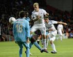 Målscorer.Godt 17.000 tilskuere så Andreas Cornelius stige til vejrs og heade bolden i mål til slutresultatet 2-1. 