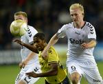 debutant. Efter kampe for HB Køge og SønderjyskE er Quincy Antipas (i gult) nu i Brøndby, hvor han fik debut mod AC Horsens. 