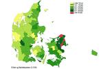Fald. Der bliver færre efterlønnere. Kortet viser, hvor stort faldet i antallet af personer på efterløn har været i perioden 2007-2012. 