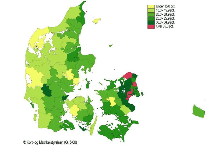 Fald. Der bliver færre efterlønnere. Kortet viser, hvor stort faldet i antallet af personer på efterløn har været i perioden 2007-2012. 