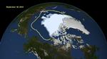smeltende. På dette billede fra Nasa kan man ifølge nyhedsbureauet AP se, hvor meget sommeris der var i søndags sammenlignet med den gennemsnitlige udbredelse af isen på samme tidspunkt i perioden fra 1979 til 2000. 
