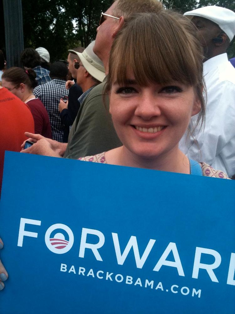 Udenlands. Kathrine Simonsen har siden begyndelsen af august været en del af Barack Obamas kampagne for genvalg i Ohio. Her ved et valgarrangement i delstatens hovedstad, Colombus, i sidste uge. 