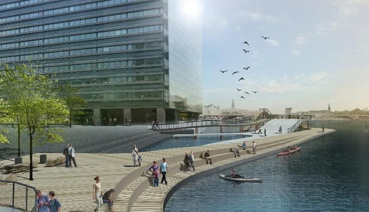 Start. Overfor havnebadet på Islands Brygge skal en ny havnepromenade med vandsportsfaciliteter gøre Kalvebod Brygge attraktiv. 