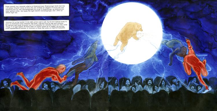 Betagende. Et nyt tema i dette  andet bind om  Grønland tilbage i tiden, er åndemaneri, som beskrives på  åndfuld vis. Illustration fra  bogen 